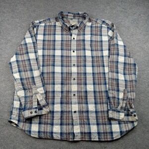 LL Bean Shirt Mens 2XL Blue Plaid Flannel Button Front Long Sleeve Casual